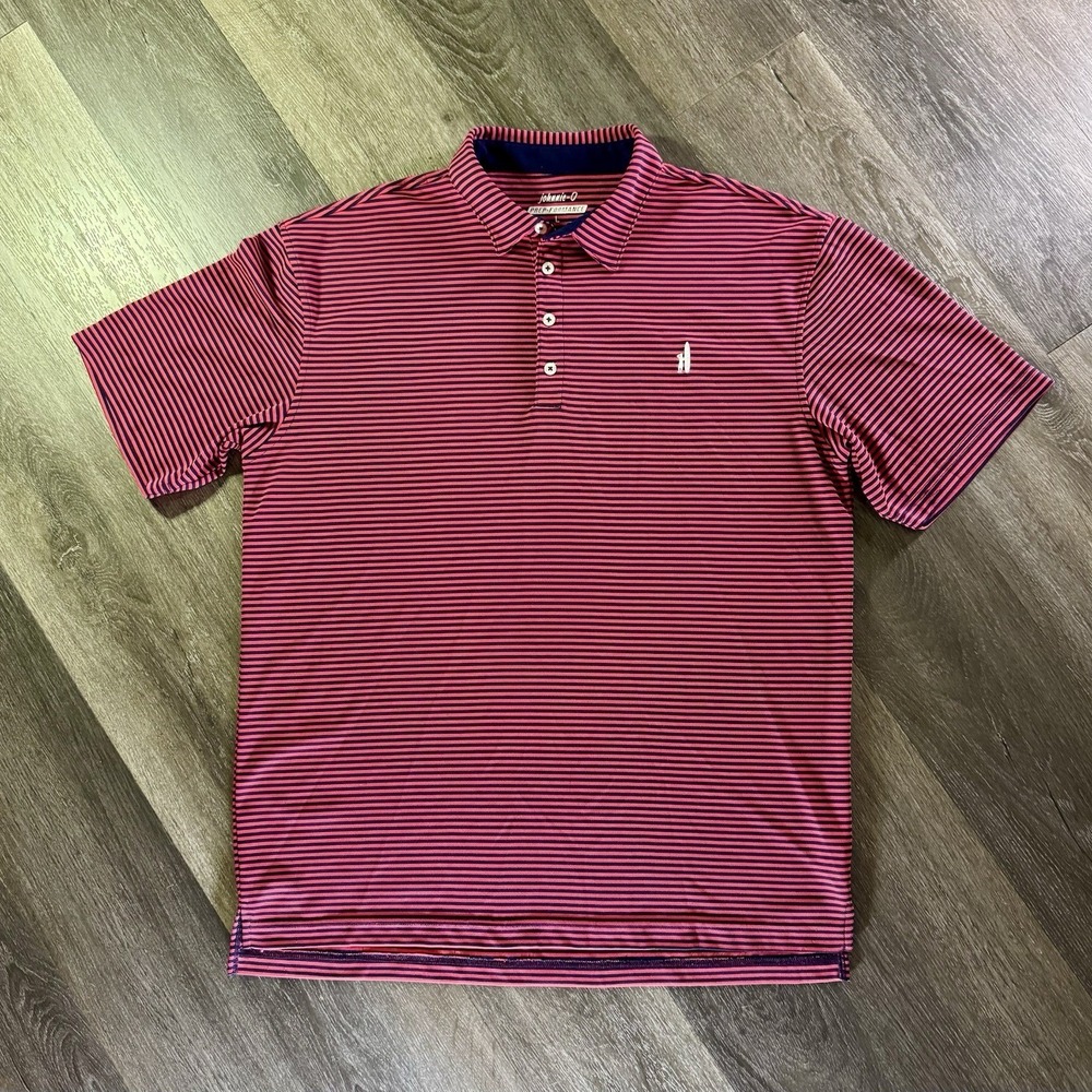 Johnnie O Prep-Formance Striped Stretch Polo Shirt Mens sz L Short Sleeve Pink